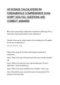 ATI DOSAGE CALCULATIONS RN&NewLine;FUNDAMENTALS COMPREHENSIVE EXAM&NewLine;SCRIPT 2026 FULL QUESTIONS AND&NewLine;CORRECT ANSWERS