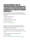 ATI RN NURSING CARE OF&NewLine;CHILDREN ONLINE PRACTICE 2019&NewLine;A PRACTICE TEST QUESTIONS AND&NewLine;ANSWERS 2026 UPDATED VERSION&NewLine;VERIFIED A&plus;