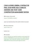 CSLB B LICENSE GENERAL CONTRACTOR&NewLine;FINAL EXAM PAPER 2026 COMPLETE&NewLine;ANSWERS AND STUDY GUIDE&NewLine;CONSTRUCTION MANAGEMENT EDITION
