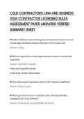 CSLB CONTRACTORS LAW AND BUSINESS&NewLine;2026 CONTRACTOR LICENSING RULES&NewLine;ASSESSMENT PAPER ANSWERS VERIFIED&NewLine;SUMMARY SHEET