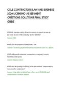 CSLB CONTRACTORS LAW AND BUSINESS&NewLine;2026 LICENSING ASSESSMENT&NewLine;QUESTIONS SOLUTIONS FINAL STUDY&NewLine;GUIDE