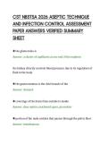 CST NBSTSA 2026 ASEPTIC TECHNIQUE&NewLine;AND INFECTION CONTROL ASSESSMENT&NewLine;PAPER ANSWERS VERIFIED SUMMARY&NewLine;SHEET&NewLine;