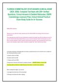 FLORIDA COSMETOLOGY STATE BOARD CLINICAL EXAM &lpar;2025- 2026&rpar;&colon; Complete Test Bank with 250&plus; Verified Questions&comma; Correct Answers & Detailed Rationales &vert; DBPR Cosmetology Licensure Prep &vert; Actual Clinical Practical Exam Study Guide for A&plus; Success
