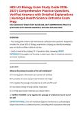 HESI A2 Biology Exam Study Guide 2026&ndash;2027 &vert; Comprehensive Practice Questions&comma; Verified Answers with Detailed Explanations &vert; Nursing & Health Science Entrance Exam Prep