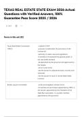 TEXAS REAL ESTATE STATE EXAM 2026 Actual Questions with Verified Answers&comma; 100&percnt; Guarantee Pass Score 2025 &sol; 2026