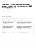 Texas State Portion Real Estate Exam 2026 Actual Questions with Verified Answers&comma; 100&percnt; Guarantee Pass Score
