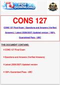 CONS 127 Final Exam &vert; Questions and Answers &lpar;Verified Answers&rpar; &vert; Latest &lpar;2026&sol;2027&rpar; Updated version &vert; 100&percnt; Guaranteed Pass - UBC