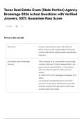 Texas Real Estate Exam &lpar;State Portion&rpar; Agency Brokerage 2026 Actual Questions with Verified Answers&comma; 100&percnt; Guarantee Pass Score