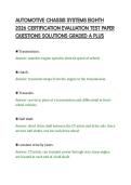 AUTOMOTIVE CHASSIS SYSTEMS EIGHTH&NewLine;2026 CERTIFICATION EVALUATION TEST PAPER&NewLine;QUESTIONS SOLUTIONS GRADED A PLUS