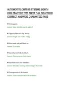 AUTOMOTIVE CHASSIS SYSTEMS EIGHTH&NewLine;2026 PRACTICE TEST SHEET FULL SOLUTIONS&NewLine;CORRECT ANSWERS GUARANTEED PASS