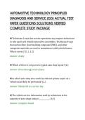 AUTOMOTIVE TECHNOLOGY PRINCIPLES&NewLine;DIAGNOSIS AND SERVICE 2026 ACTUAL TEST&NewLine;PAPER QUESTIONS SOLUTIONS VERIFIED&NewLine;COMPLETE STUDY PACKAGE