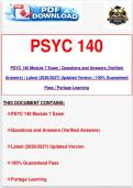 PSYC 140 Module 7 Exam &vert; Questions and Answers &lpar;Verified Answers&rpar; &vert; Latest &lpar;2026&sol;2027&rpar; Updated Version &vert; 100&percnt; Guaranteed Pass &vert; Portage Learning