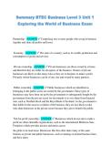 Summary BTEC Business Level 3 Unit 1 &NewLine;Exploring the World of Business Exam 