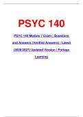 PSYC 140 Module 7 Exam &vert; Questions and Answers &lpar;Verified Answers&rpar; &vert; Latest &lpar;2026&sol;2027&rpar; Updated Version &vert; 100&percnt; Guaranteed Pass &vert; Portage Learning