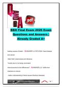 BBH Final Exam 2026 &vert; 220&plus; Exam Questions and Verified Answers &vert; Epidemiology&comma; Public Health&comma; Nutrition&comma; Immunology&comma; Mental Health&comma; Cardiovascular Disease