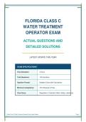 FLORIDA CLASS C&NewLine;WATER TREATMENT&NewLine;OPERATOR EXAM&NewLine;ACTUAL QUESTIONS AND&NewLine;DETAILED SOLUTIONS