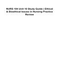 NURS 104 Unit 10 Study Guide &ndash; Ethical & Bioethical Issues in Nursing Practice Review 2025&sol; 2026 100&percnt; Verified with Correct Questions and Answers with Solution
