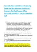 Colorado Real Estate Broker Licensing  &NewLine;Exam Practice Questions And Correct  &NewLine;Answers &lpar;Verified Answers&rpar; Plus  &NewLine;Rationale 2026 Q&A&vert; Instant Download &NewLine;Pdf