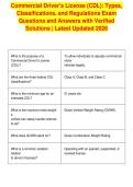 Commercial Driver&rsquo;s License &lpar;CDL&rpar;&colon; Types&comma;&NewLine;Classifications&comma; and Regulations Exam&NewLine;Questions and Answers with Verified&NewLine;Solutions &vert; Latest Updated 2026