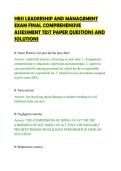 HESI LEADERSHIP AND MANAGEMENT&NewLine;EXAM FINAL COMPREHENSIVE&NewLine;ASSESSMENT TEST PAPER QUESTIONS AND&NewLine;SOLUTIONS&NewLine;