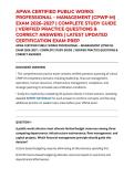 APWA CERTIFIED PUBLIC WORKS PROFESSIONAL &ndash; MANAGEMENT &lpar;CPWP-M&rpar; EXAM 2026&ndash;2027 &vert; COMPLETE STUDY GUIDE &vert; VERIFIED PRACTICE QUESTIONS & CORRECT ANSWERS &vert; LATEST UPDATED CERTIFICATION EXAM PREP