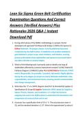 Lean Six Sigma Green Belt Certification &NewLine;Examination Questions And Correct &NewLine;Answers &lpar;Verified Answers&rpar; Plus &NewLine;Rationales 2026 Q&A &vert; Instant &NewLine;Download Pdf