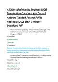 ASQ Certified Quality Engineer &lpar;CQE&rpar; &NewLine;Examination Questions And Correct &NewLine;Answers &lpar;Verified Answers&rpar; Plus &NewLine;Rationales 2026 Q&A &vert; Instant &NewLine;Download Pdf 