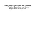 Construction Estimating Test 1 Review &ndash; Practice Questions and Exam Preparation Study Guide 2025&sol; 2026 100&percnt; Verified with Correct Questions and Answers with Solution