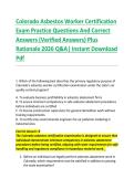 Colorado Asbestos Worker Certification &NewLine;Exam Practice Questions And Correct &NewLine;Answers &lpar;Verified Answers&rpar; Plus &NewLine;Rationale 2026 Q&A&vert; Instant Download &NewLine;Pdf  