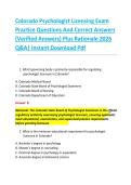Colorado Psychologist Licensing Exam  &NewLine;Practice Questions And Correct Answers  &NewLine;&lpar;Verified Answers&rpar; Plus Rationale 2026  &NewLine;Q&A&vert; Instant Download Pdf