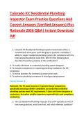 Colorado ICC Residential Plumbing &NewLine;Inspector Exam Practice Questions And &NewLine;Correct Answers &lpar;Verified Answers&rpar; Plus &NewLine;Rationale 2026 Q&A&vert; Instant Download &NewLine;Pdf 