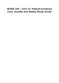 NURS 104 &ndash; Unit 12&colon; Patient-Centered Care&comma; Quality and Safety Study Guide 2025&sol; 2026 100&percnt; Verified with Correct Questions and Answers with Solution