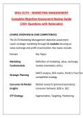 WGU D174 &ndash; MARKETING MANAGEMENT&NewLine;Complete Objective Assessment Review Guide Complete Objective Assessment Review Guide &lpar;150&plus; Questions with Rationales&rpar;