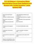 CLC 222 Module 4 -Contracting Officer&NewLine;Representative Course Exam Questions and&NewLine;Answers with Verified Solutions &vert; Latest&NewLine;Updated 2026&NewLine;