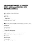 HESI A2 ANATOMY AND PHYSIOLOGY&NewLine;STUDY GUIDE 2026 QUESTIONS WITH&NewLine;ANSWERS GRADED A&plus;