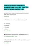 COMPUTER CONCEPTS MODULE 8&NewLine;EXAMPREP QUESTIONS AND SOLUTIONS&NewLine;COMPLETE PREPARATION SHEET