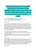 Mental Health Nursing Exam 2 Psychiatric Nursing DSM-5-TR Concepts Clinical Judgment Official Practice Exam Actual Exam 2026&sol;2027 with Detailed Rationales &vert; Complete Exam-Style Questions &vert; Pass Guaranteed &ndash; A&plus; Graded&NewLine;&NewLine;