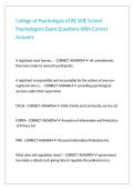 College of Psychologist of BC WJE School Psychologists Exam Questions With Correct Answers 