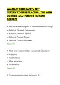 WALMART FOOD SAFETY TEST&NewLine;CERTIFICATION PREP ACTUAL TEST WITH&NewLine;VERIFIED SOLUTIONS 100 PERCENT&NewLine;CORRECT&NewLine;
