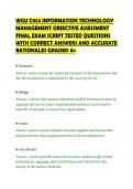 WGU C954 INFORMATION TECHNOLOGY&NewLine;MANAGEMENT OBJECTIVE ASSESSMENT&NewLine;FINAL EXAM SCRIPT TESTED QUESTIONS&NewLine;WITH CORRECT ANSWERS AND ACCURATE&NewLine;RATIONALES GRADED A&plus;