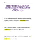 CERTIFIED MEDICAL ASSISTANT&NewLine;PRACTICE EXAM QUESTIONS WITH&NewLine;ANSWERS 2026