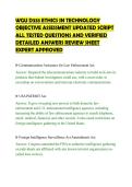 WGU D333 ETHICS IN TECHNOLOGY&NewLine;OBJECTIVE ASSESSMENT UPDATED SCRIPT&NewLine;ALL TESTED QUESTIONS AND VERIFIED&NewLine;DETAILED ANSWERS REVIEW SHEET&NewLine;EXPERT APPROVED&NewLine;