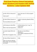 Final Exam Practice Clinical Calculations&NewLine;Exam Questions and Answers with Verified&NewLine;Solutions &vert; Latest Updated 2026