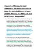 Occupational Therapy Assistant &NewLine;Examination Full Professional Practice &NewLine;Exam Questions And Correct Answers &NewLine;&lpar;Verified Answers&rpar; Plus Rationales 2026 &NewLine;Q&A &vert; Instant Download Pdf 