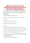 NUR231 Final Exam V1 &vert; NUR 231 &NewLine;Childbearing & Child Caring Family Exam &NewLine;Q&A &vert; Galen College of Nursing 