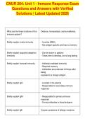 CNUR 204&colon; Unit 1 - Immune Response Exam&NewLine;Questions and Answers with Verified&NewLine;Solutions &vert; Latest Updated 2026&NewLine;