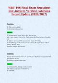 WRT-106 Final Exam Questions&NewLine;and Answers Verified Solutions&NewLine;Latest Update &lpar;2026&sol;2027&rpar;