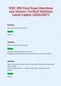 WRT 200 Final Exam Questions&NewLine;and Answers Verified Solutions&NewLine;Latest Update &lpar;2026&sol;2027&rpar;
