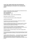 COUC 506&colon; WORLDVIEW AND PHILOSOPHICAL &NewLine;UNDERPINNINGS IN INTEGRATIVE COUNSELING&comma; &NewLine;QUIZ 1