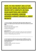 NURS 310 HESI NEWEST 2026 ACTUAL &NewLine;EXAM TEST BANK&vert; HESI NURS310 EXAM &NewLine;REVIEW WITH COMPLETE 300 REAL &NewLine;EXAM QUESTIONS AND CORRECT &NewLine;DETAILED ANSWERS &lpar;VERIFIED &NewLine;ANSWERS&rpar; ALREADY GRADED A&plus; &lpar;MOST &NewLine;RECENT&excl;&excl;&rpar; 